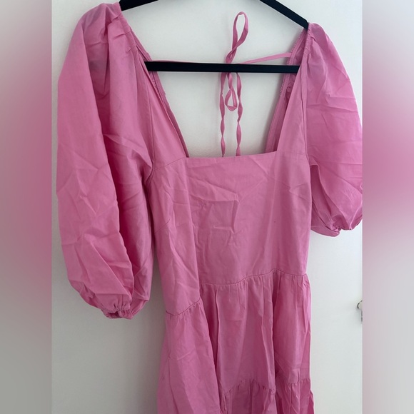 Moon River Pink Open Back Puff Sleeve Midi Dress NWT - Picture 6 of 9